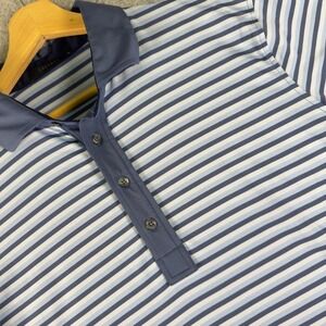 Greyson Golf Polo‎ Shirt Mens Large Blue Striped Stretch UK Scotland Flag